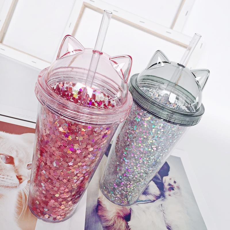 BPA Free Sparkly Water Bottle Tumbler with Straw