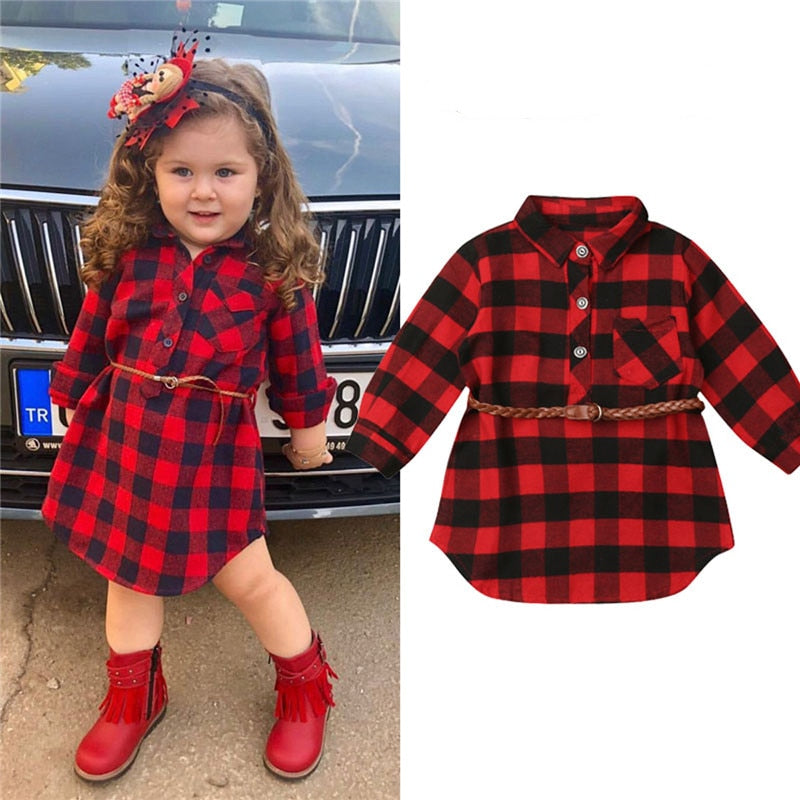 Christmas Toddler Kid Girls Dress Red Plaid Cotton