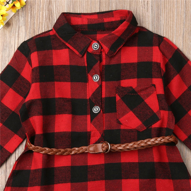 Christmas Toddler Kid Girls Dress Red Plaid Cotton