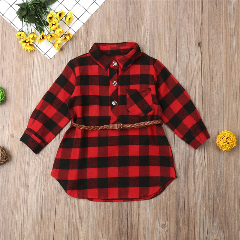 Christmas Toddler Kid Girls Dress Red Plaid Cotton