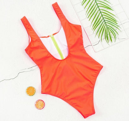 Women Zipper One Piece Swimsuit