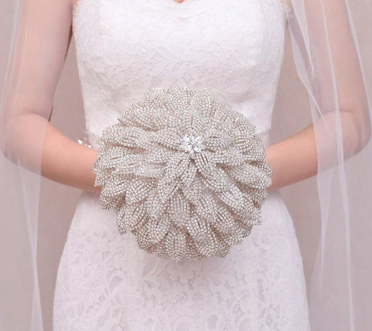 Luxury Silver & Gold Crystals Flower Wedding Bouquet