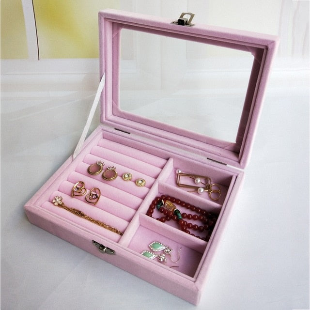 Portable Velvet Jewelry Organizer Box