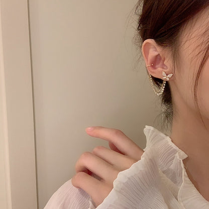 Rhinestone Butterfly Stud Drop Earrings