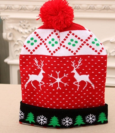 LED Knitted Christmas Hat Beanie Light Up Warm Hat