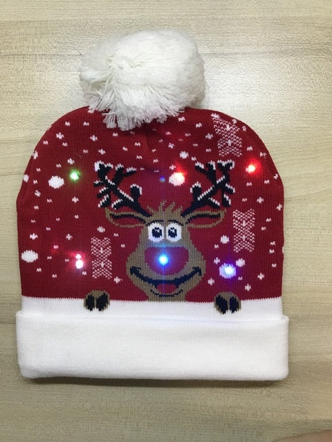 LED Knitted Christmas Hat Beanie Light Up Warm Hat