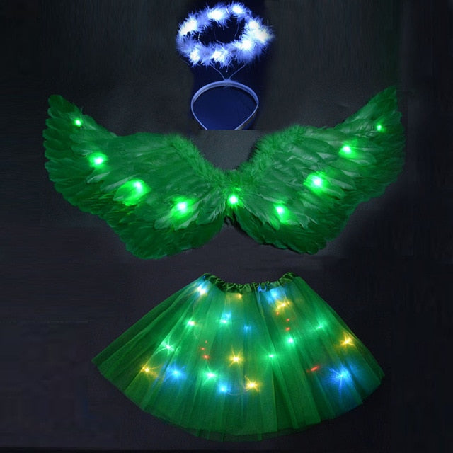 LED Light Princess Girl Luminous Angel Wing Tutu Skirt