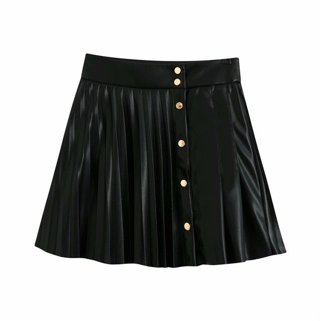 Solid PU Leather High Waist Skirt