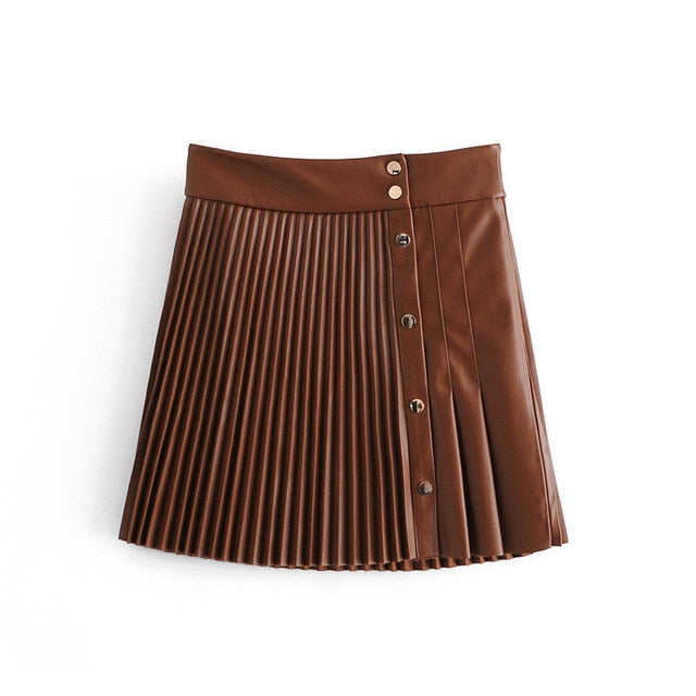 Solid PU Leather High Waist Skirt