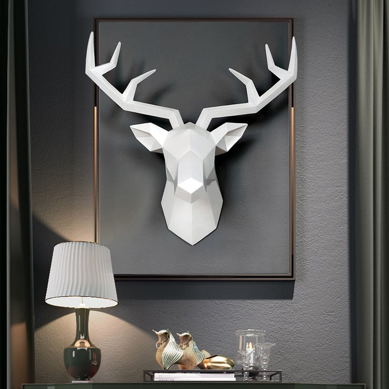 3D Deer Head Animal Statue Wall Decor