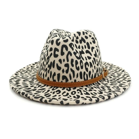 Leopard Winter Fedora Hat Wool Felt Jazz