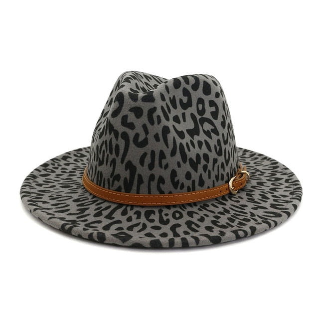 Leopard Winter Fedora Hat Wool Felt Jazz