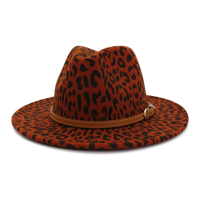 Leopard Winter Fedora Hat Wool Felt Jazz