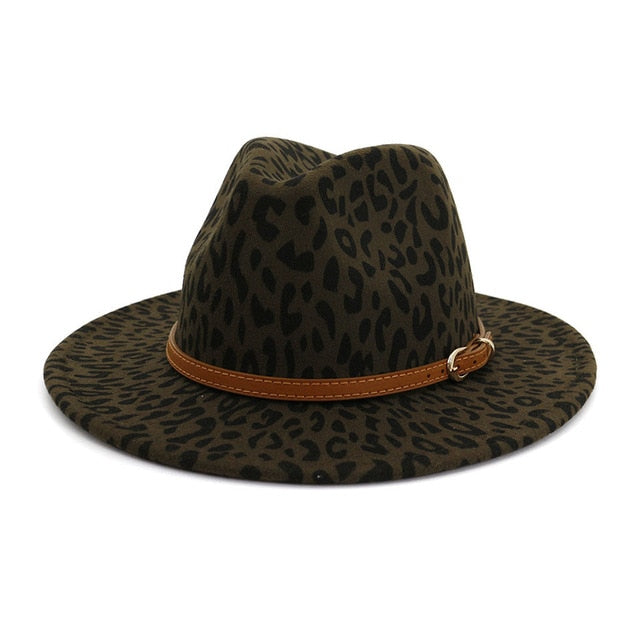 Leopard Winter Fedora Hat Wool Felt Jazz