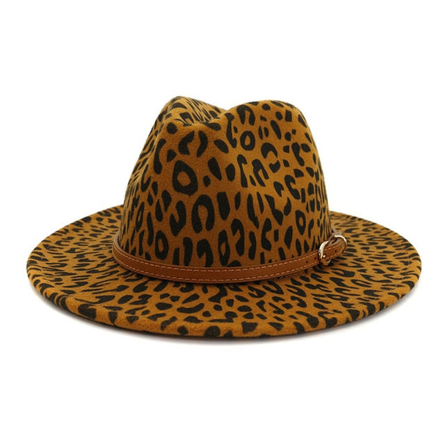 Leopard Winter Fedora Hat Wool Felt Jazz