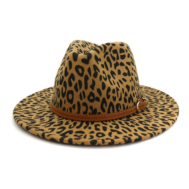 Leopard Winter Fedora Hat Wool Felt Jazz