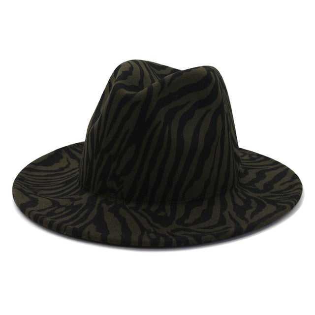 Leopard Winter Fedora Hat Wool Felt Jazz