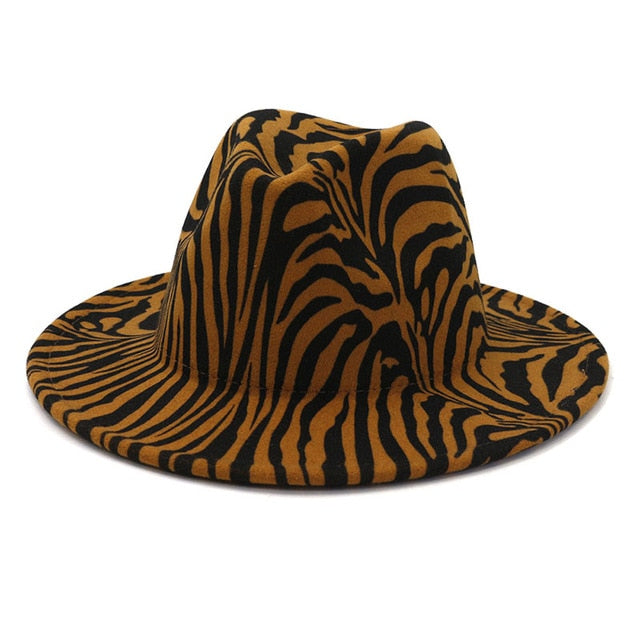 Leopard Winter Fedora Hat Wool Felt Jazz