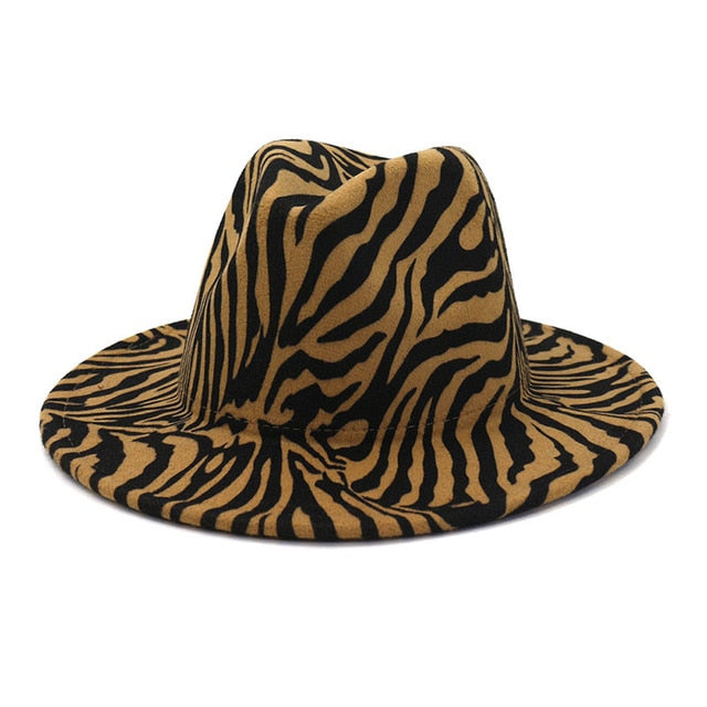 Leopard Winter Fedora Hat Wool Felt Jazz