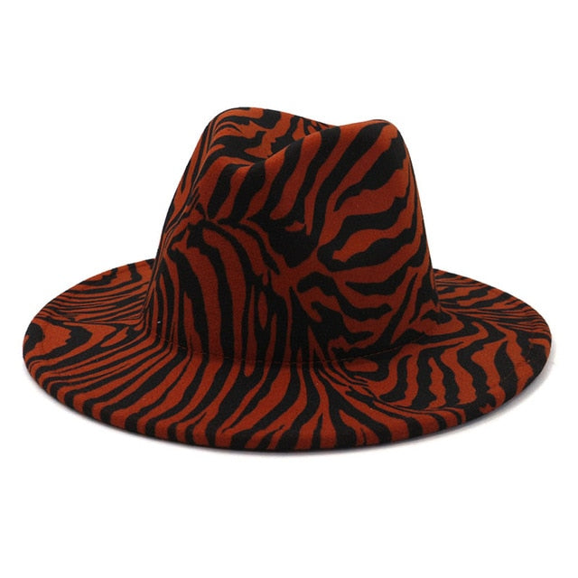 Leopard Winter Fedora Hat Wool Felt Jazz