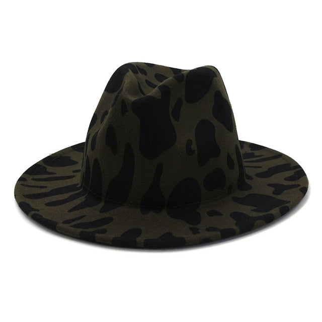 Leopard Winter Fedora Hat Wool Felt Jazz