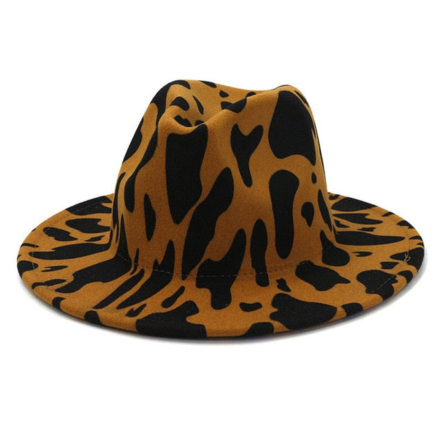 Leopard Winter Fedora Hat Wool Felt Jazz