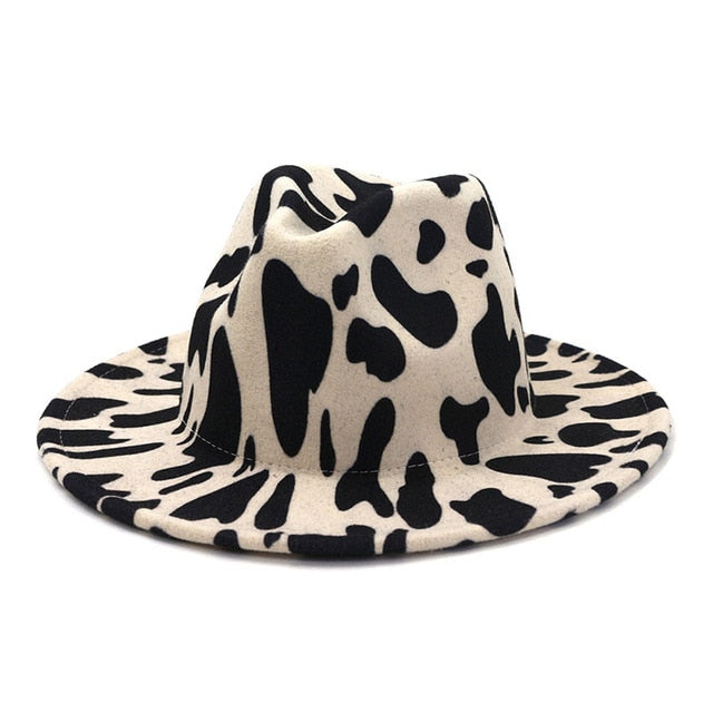 Leopard Winter Fedora Hat Wool Felt Jazz