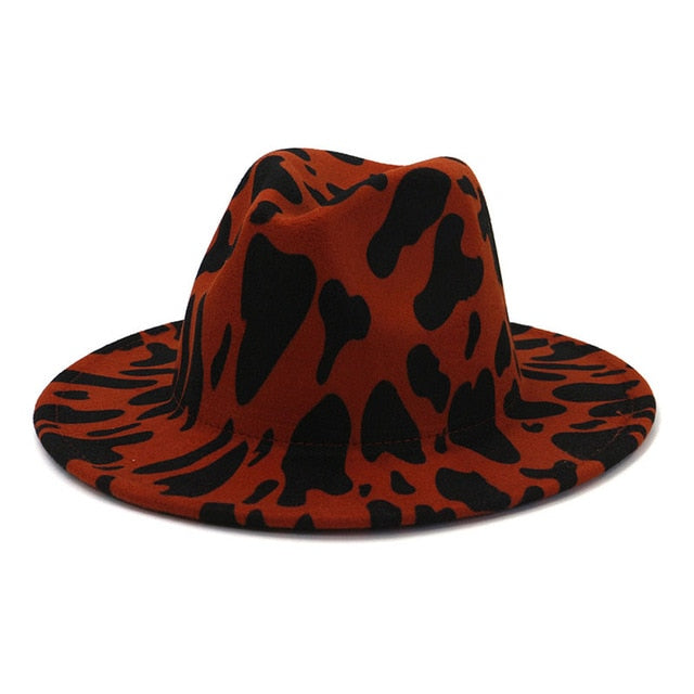 Leopard Winter Fedora Hat Wool Felt Jazz