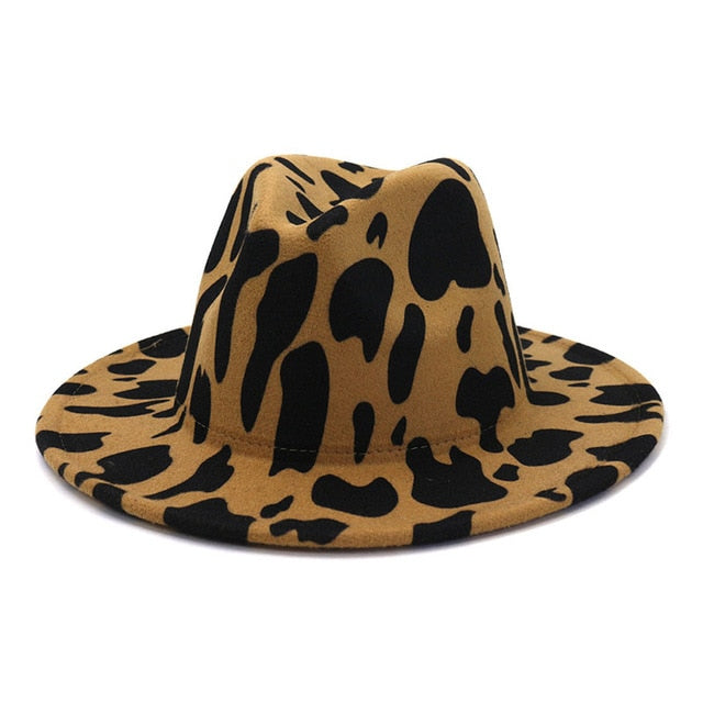 Leopard Winter Fedora Hat Wool Felt Jazz