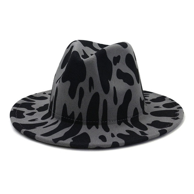 Leopard Winter Fedora Hat Wool Felt Jazz