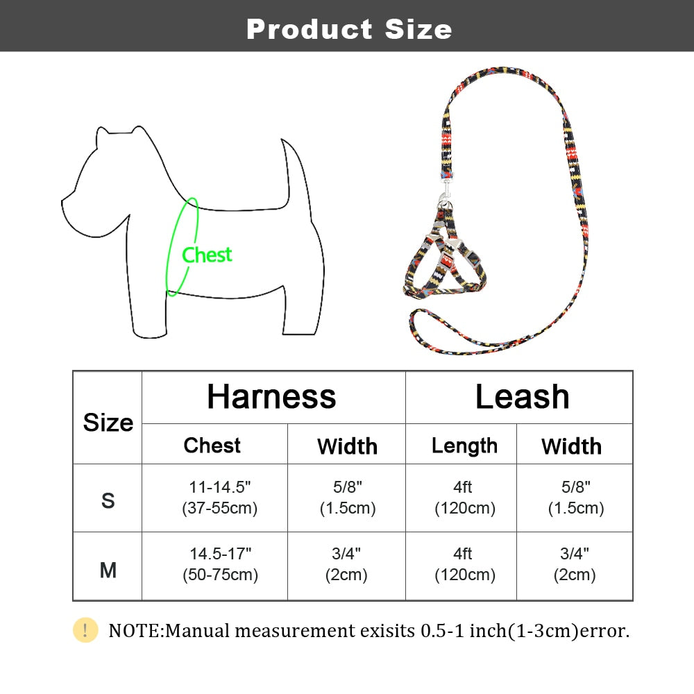 Colorful Adjustable Nylon Dog Harness Leash Set