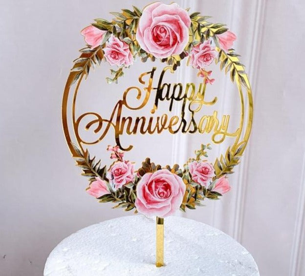 Acrylic Flowers Cake Happy Birthday Toppers