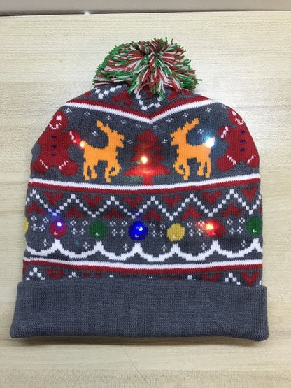 LED Knitted Christmas Hat Beanie Light Up Warm Hat
