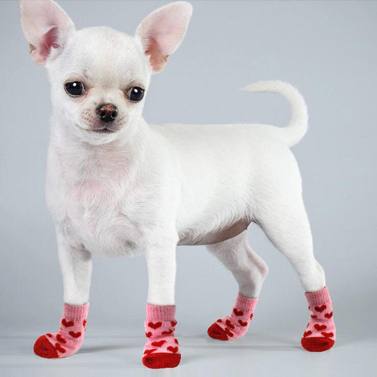 4pcs Warm Puppy Dog Socks Anti Slip