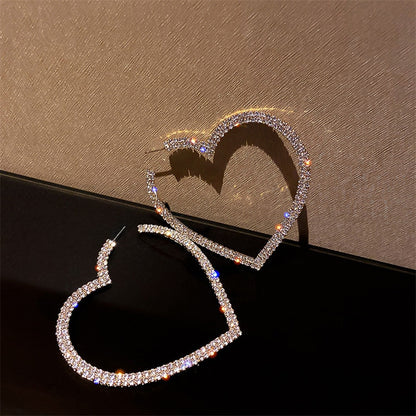 Big Heart Crystals Hoop Earrings