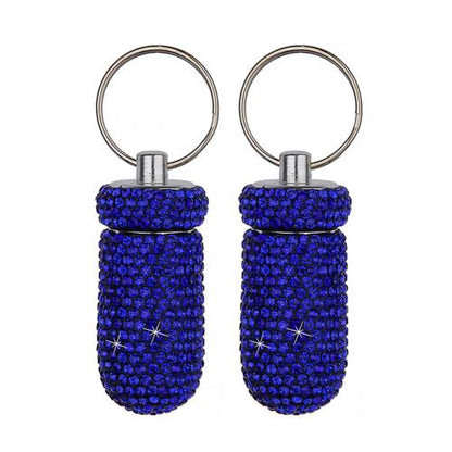 2Pc Rhinestone Medicine Pill Case Box Keychain