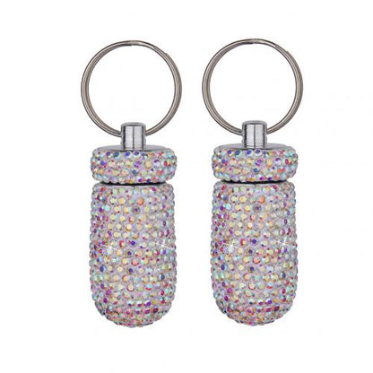 2Pc Rhinestone Medicine Pill Case Box Keychain
