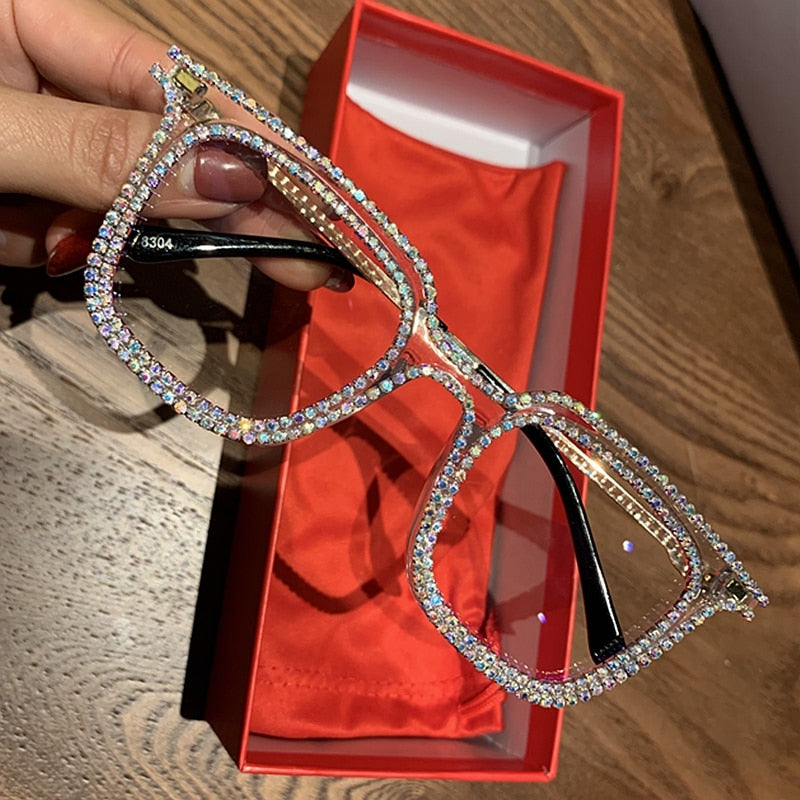 Vintage Rhinestone Clear Lens Glasses