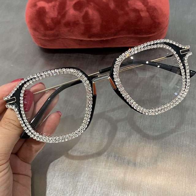 Vintage Rhinestone Clear Lens Glasses