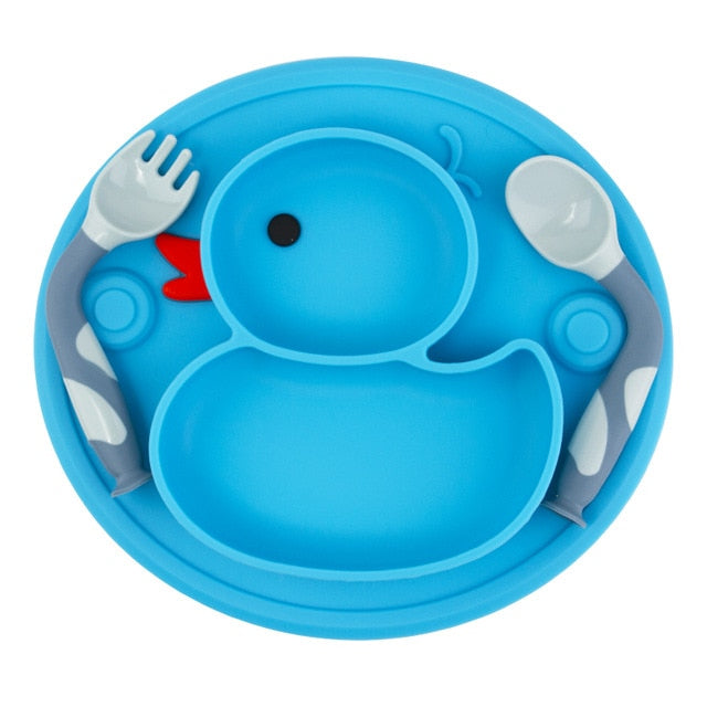 Baby Duck Silicone Plate Bib Spoon Fork Set