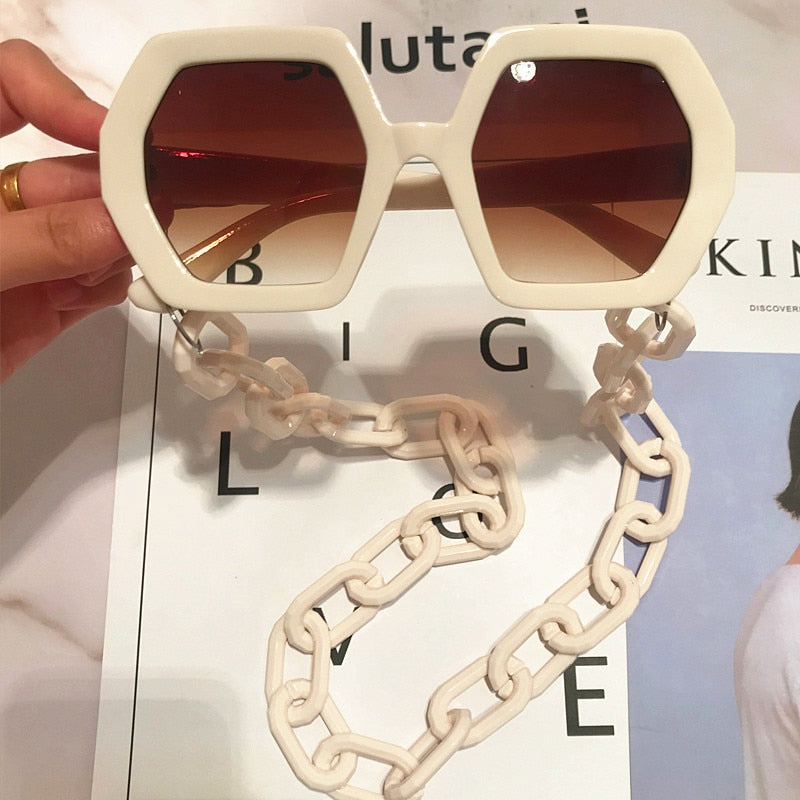 Unique Square Sunglasses with Chain