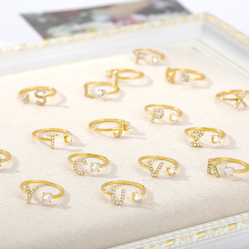 Name Initial A-Z 26 Gold Letter Rings