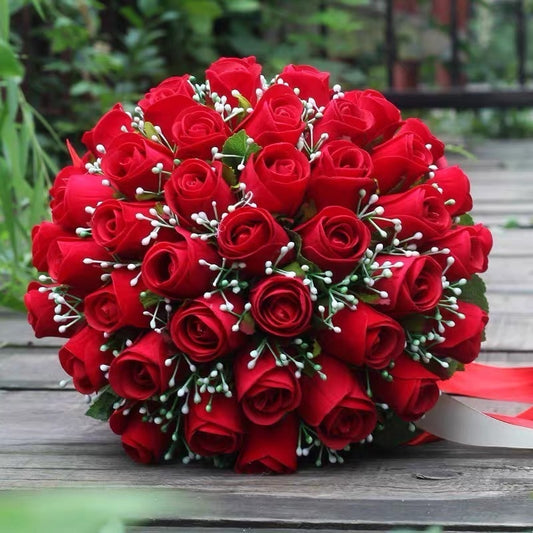Red Roses Wedding Artificial Flower Bouquet