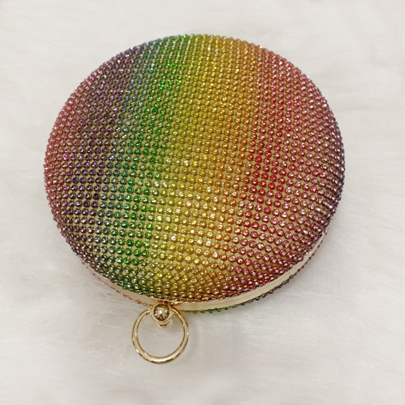 Round Shape Rainbow Rhinestone Evening Bag