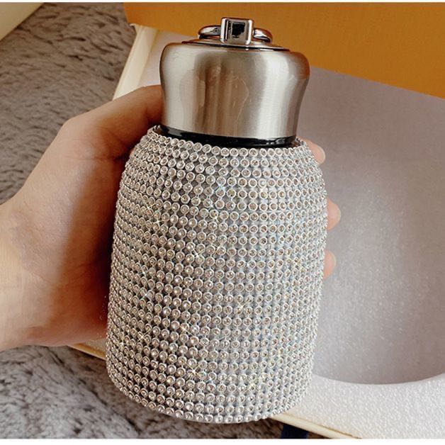 Sparkly Stainless Steel Thermos Bottle Flask with Chain