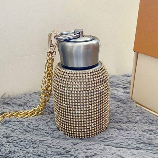 Sparkly Stainless Steel Thermos Bottle Flask with Chain