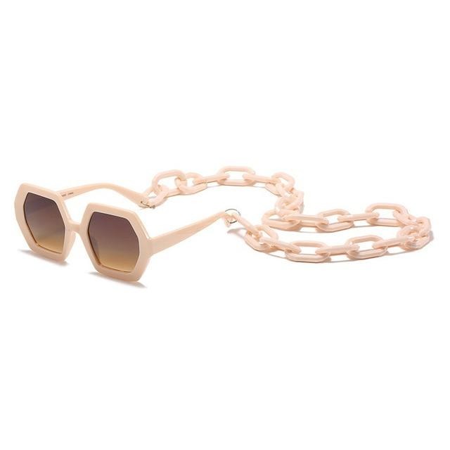 Unique Square Sunglasses with Chain