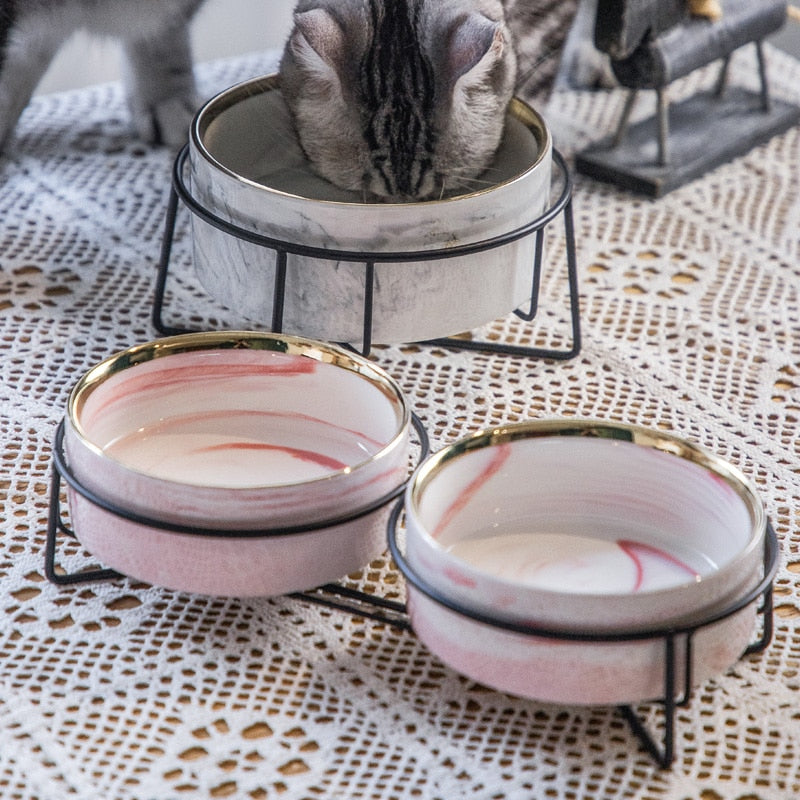 Pet Ceramic Marble Bowl With Raised Stand