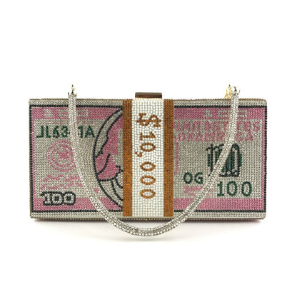 Crystal US Money Cash Stack Clutch