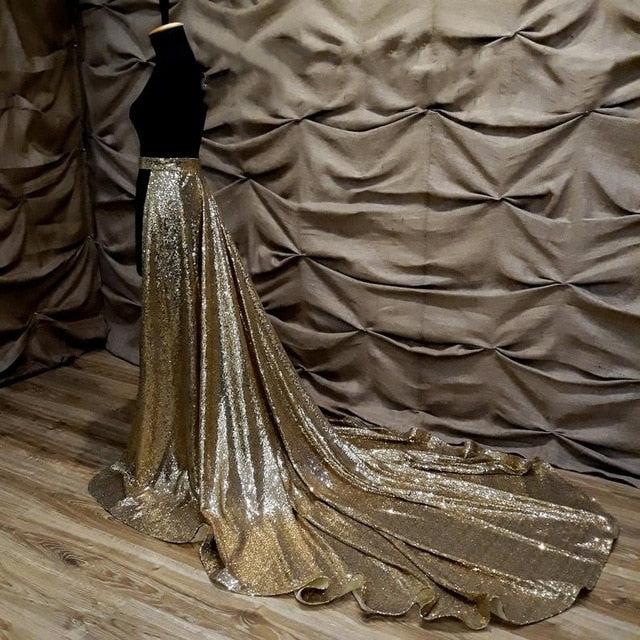 Gold Glitter Sequins Detachable Dress Train Skirt